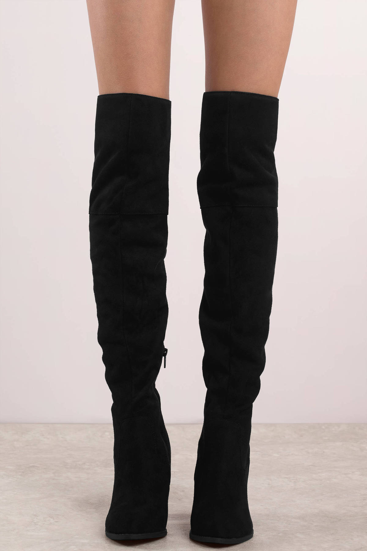 Jessica Suede Thigh High Boots in Black - $90 | Tobi US