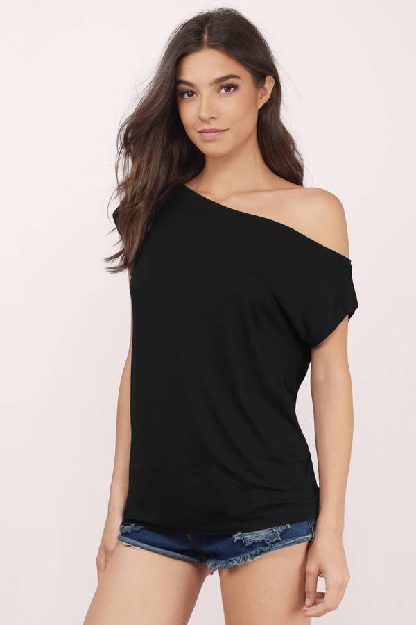 Cute Black Tee Shirt - One Shoulder Tee Shirt - Black Tee Shirt - $28 ...