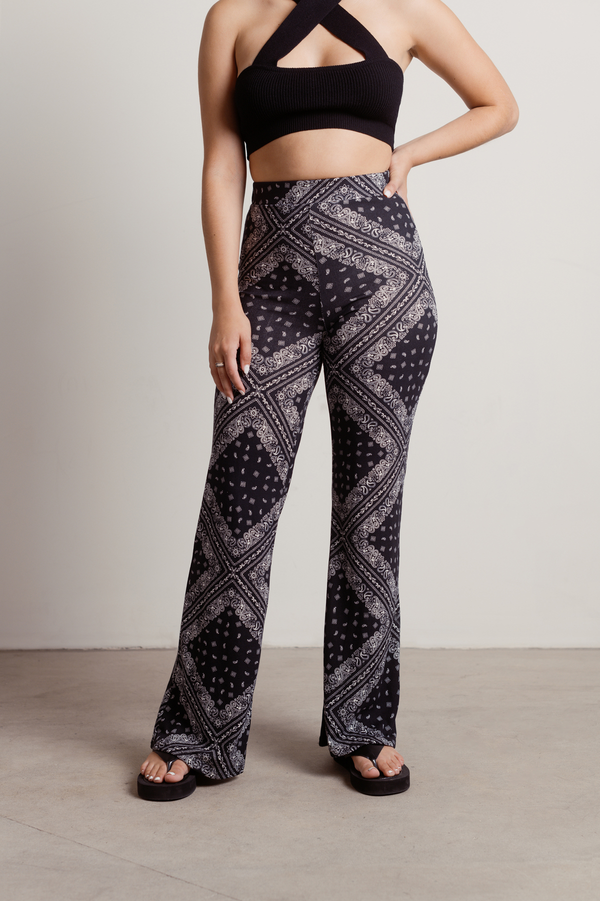 Kash Bandana Straight Leg Knit Pants in Black - $46 | Tobi US