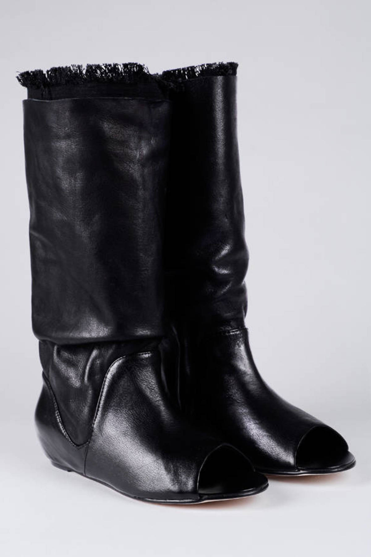 Black Dolce Vita Boots - Slouchy Leather Boots - Black Open Toe Booties