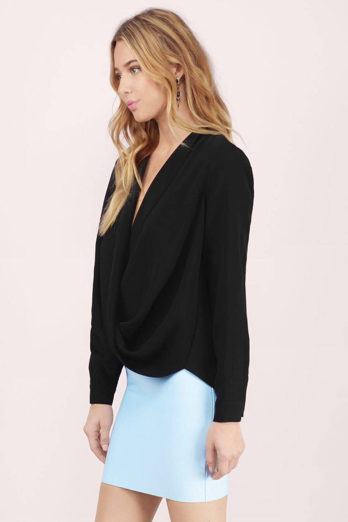 Cute Black Blouse - Surplice Blouse - black Blouse - Black Blouse