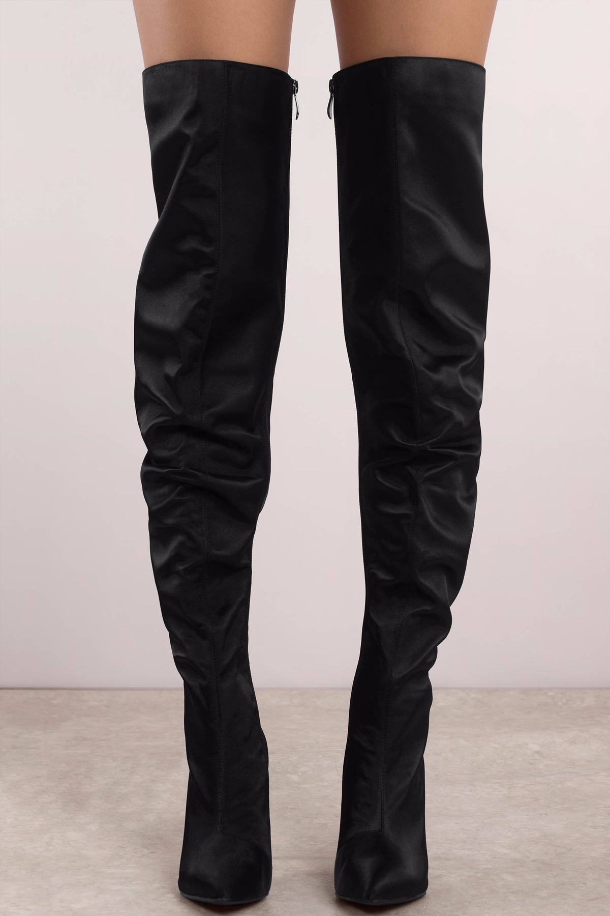 Lustful Slouchy Satin Thigh High Boots in Black - $51 | Tobi US