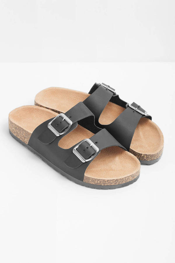 Michiko Double Buckle Slip On Sandals in Black - $32 | Tobi US