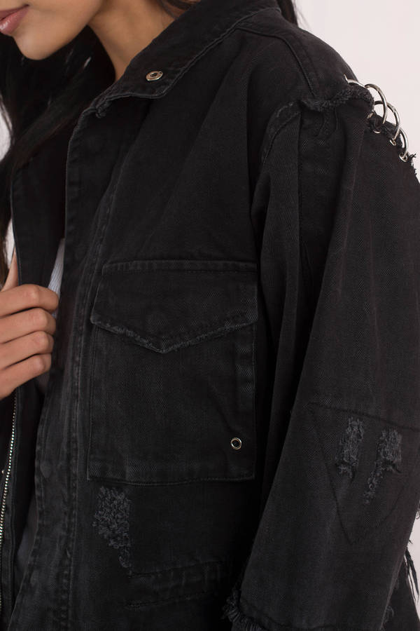 long black distressed denim jacket