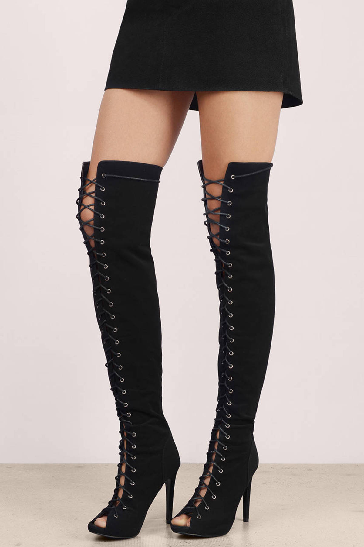 Olga Lace Up Thigh High Boots In Black 108 Tobi Us