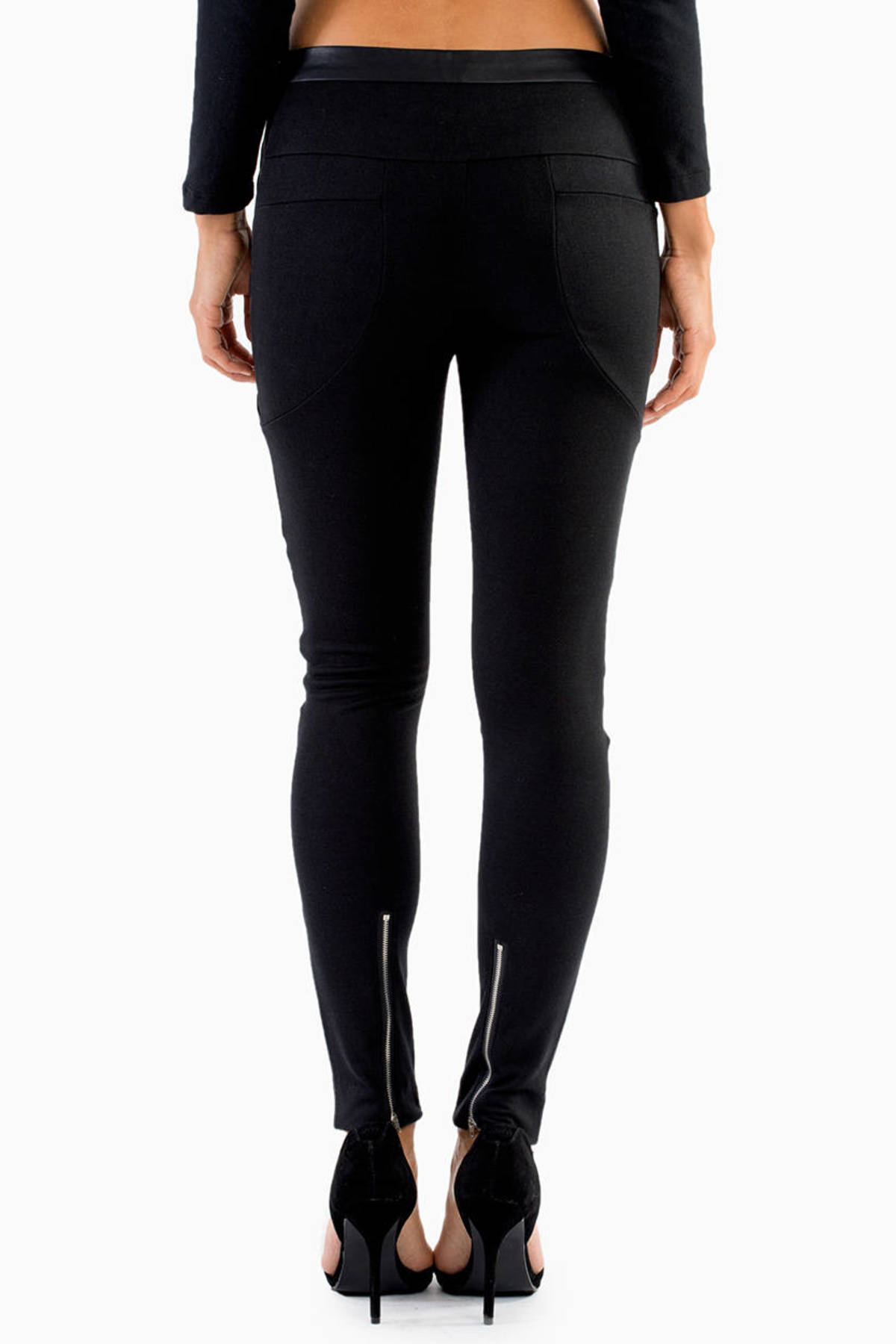 Black Pants - Moto Pants - Black Zip Up Pants - Paneled Pants
