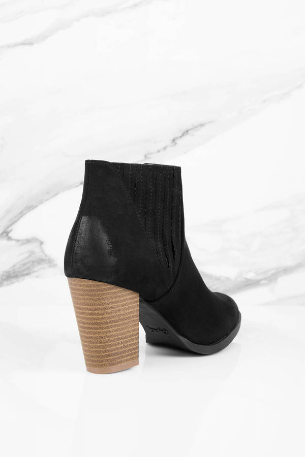 black booties with wooden heel