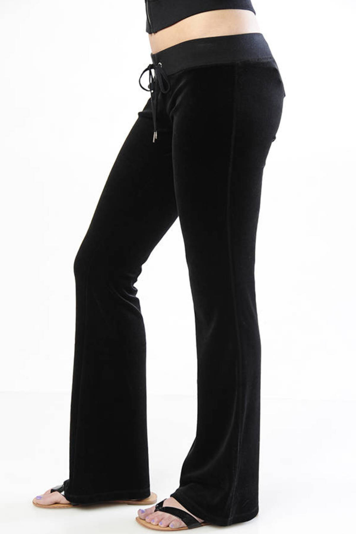 Velour Skinny Flare Leg Pants in Black - $35 | Tobi US