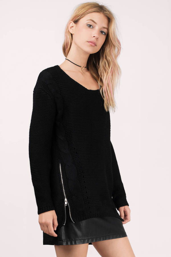 Black Top - Black Sweater With Zipper - Black Sweater - Zipper Top ...