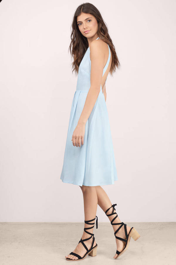 Trendy Blue Midi Dress  Blue Dress  Pleated Dress  Midi Dress  $15