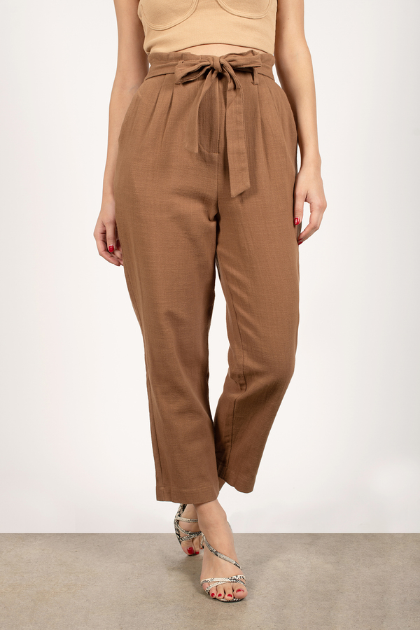 Brooker Linen Paperbag Pants in Camel - $50 | Tobi US