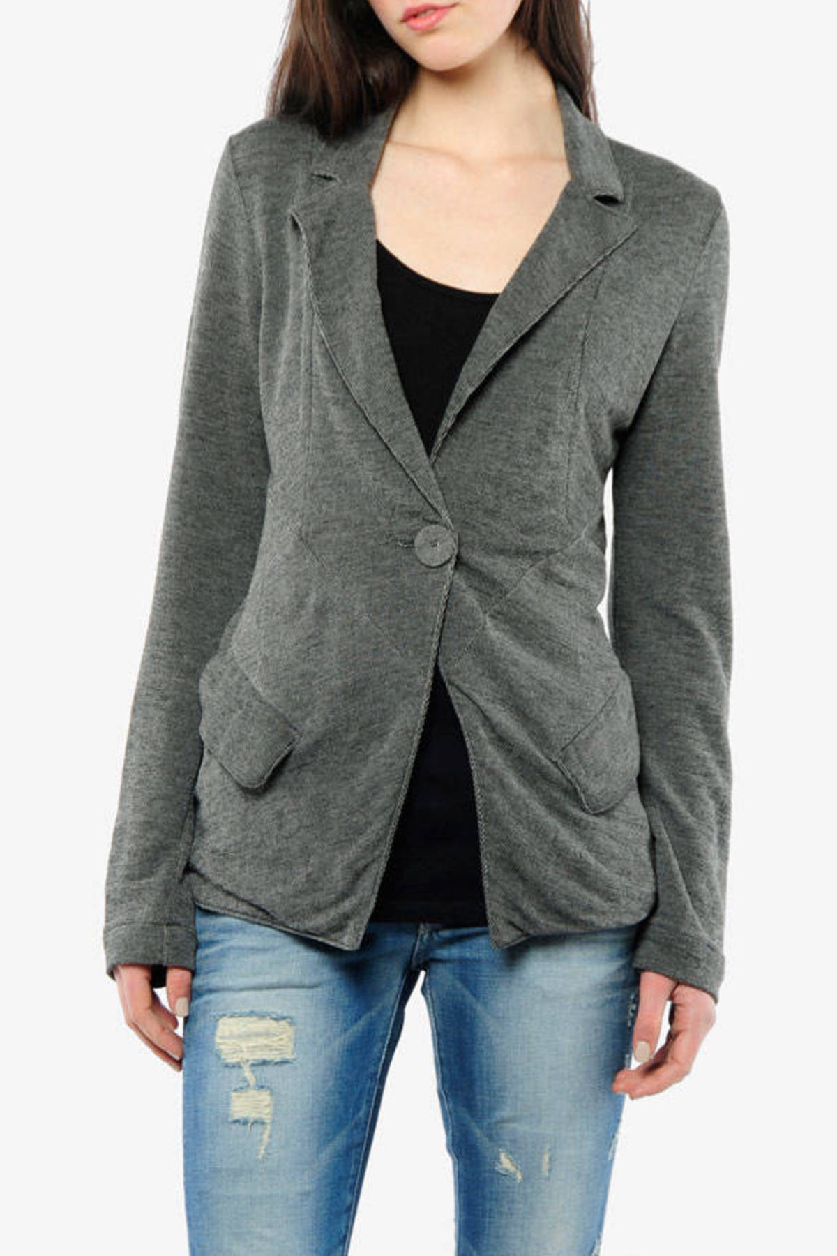 Spencer Knit Blazer in Charcoal - $49 | Tobi US