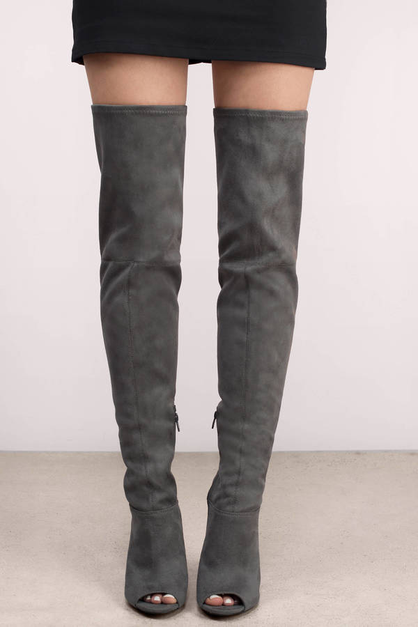 Black Boots - Peep Toe Boots - Over The Knee Suede Boots Black - $49 ...