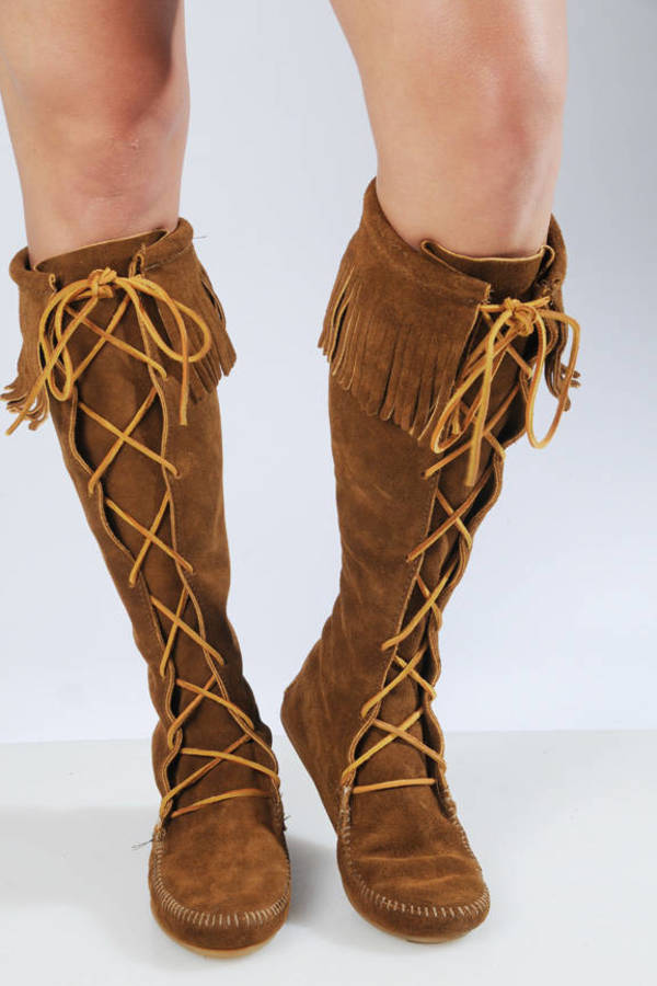 Brown Minnetonka Boots - Knee High Lace 