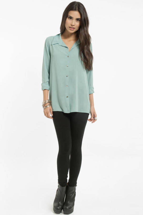 Luv Me Back Button Up Shirt in Dusty Mint - $50 | Tobi US