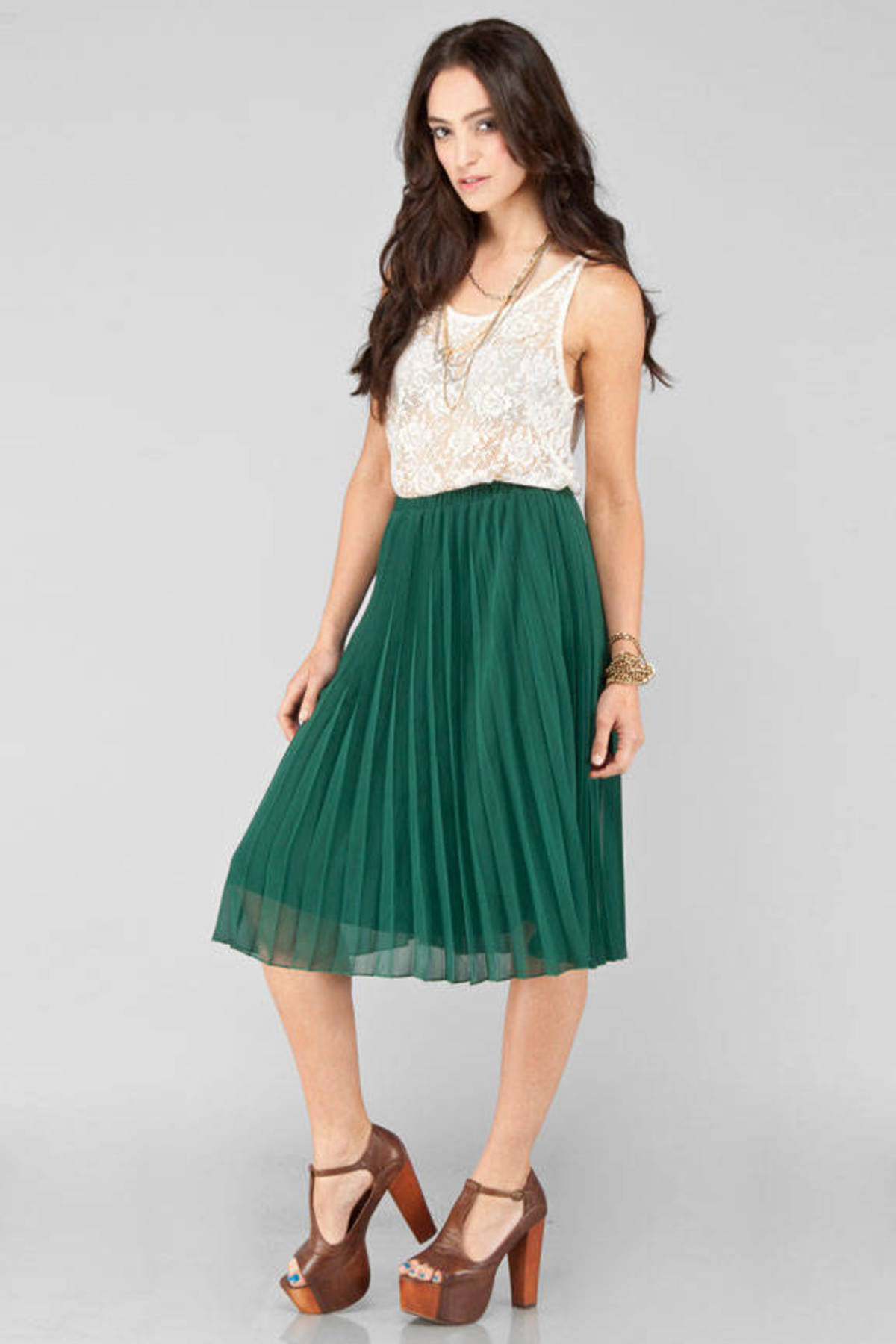 Jewel Pleated Skirt In Forest Green 45 Tobi Us 1770