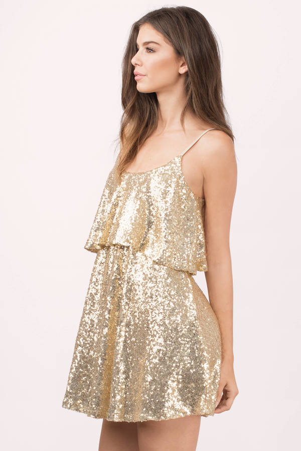 Cute Gold Dress - Sequin Dress - Gold Glitter Top - Skater Dress - $17 ...