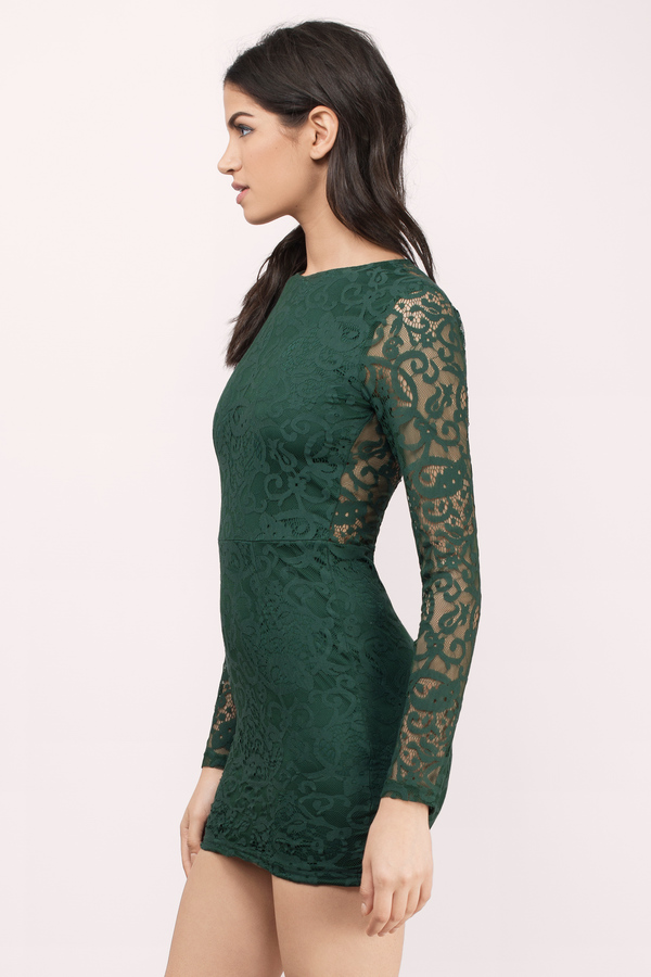 Green Dress - Long Sleeve Dress - Royal Green Dress - Bodycon Dress