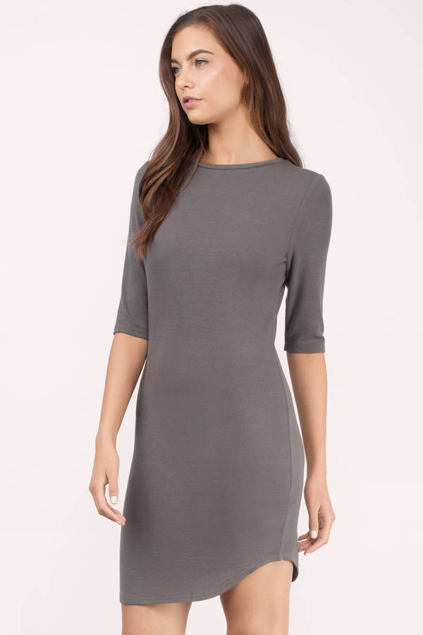 Cute Grey Bodycon Dress - Long Sleeve Dress - Bodycon Dress - $12 | Tobi US