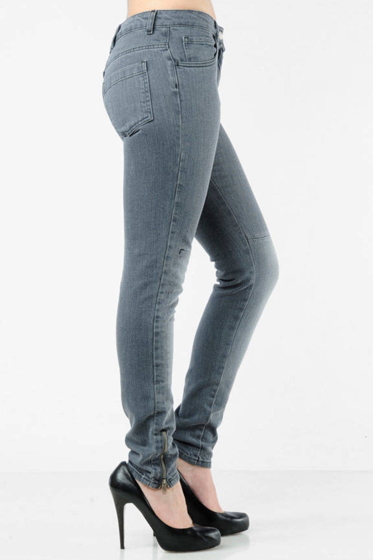 Ankle Zipper Slim Jeans in Grey - $35 | Tobi US