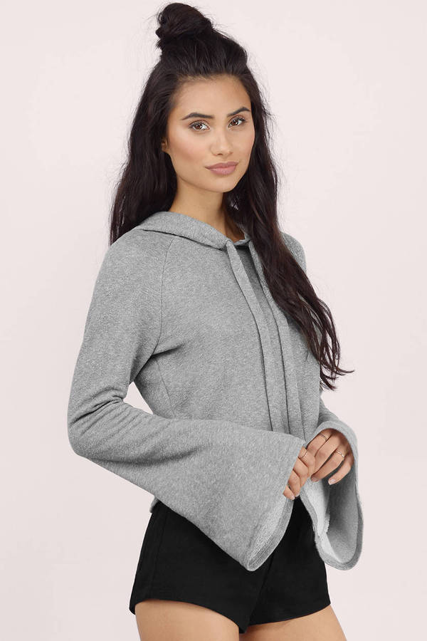 Grey Hoodie - Grey Top - Bell Sleeve Hoodie - Grey Sweatshirt - $86 ...