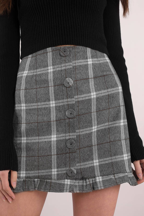 Trendy Grey Skirt - Plaid Skirt - Grey Ruffle Skirt - $26 | Tobi US