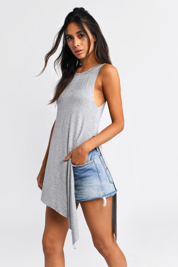 Cute Heather Grey Tank Top - Asymmetric Top - Grey Top - $18 | Tobi US