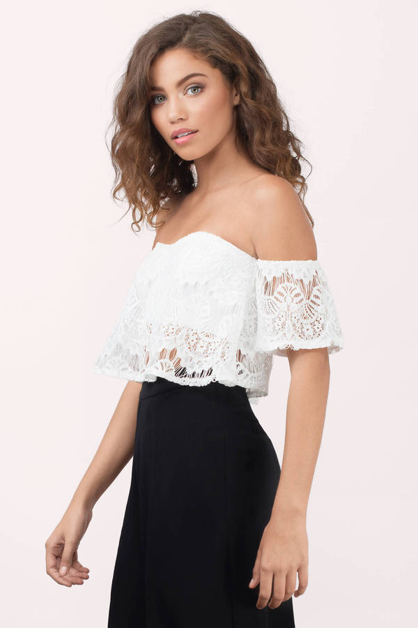Ivory Crop Top White Top Sweetheart Top Short Sleeve Lace Top 12 Tobi Us