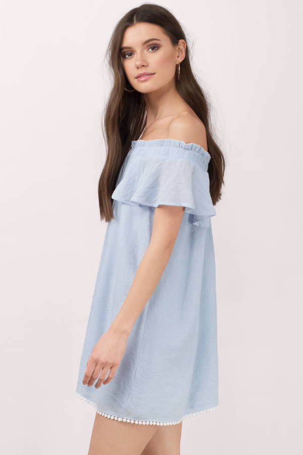 Light Blue Dress - Off Shoulder Dress 