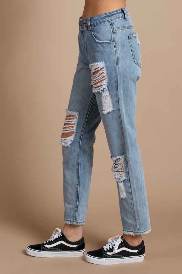 Trendy Light Wash Jeans - Distressed Jeans - Low Rise Jeans - $37 | Tobi US
