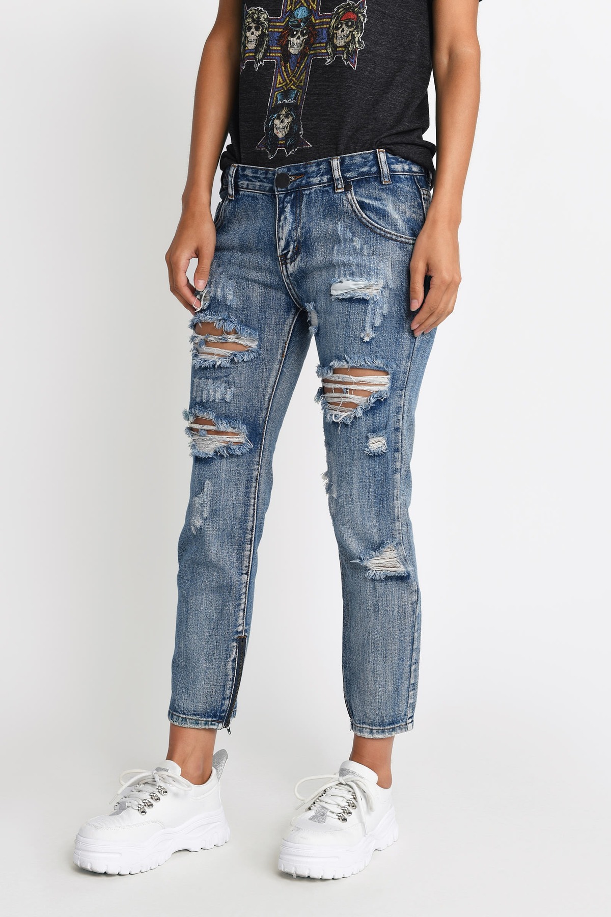 Harper Distressed Skinny Jeans in Marina - $14 | Tobi US