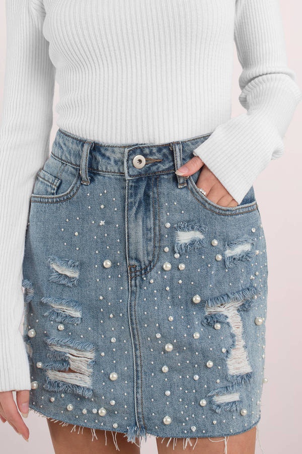 jean skirt with pearls
