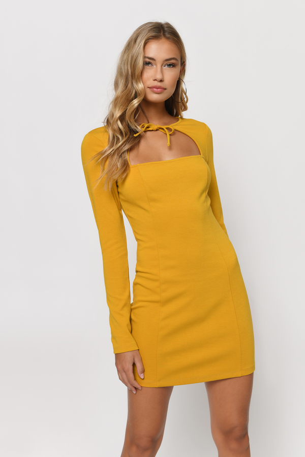 Sexy Mustard Yellow Dress - Bolo Tie 