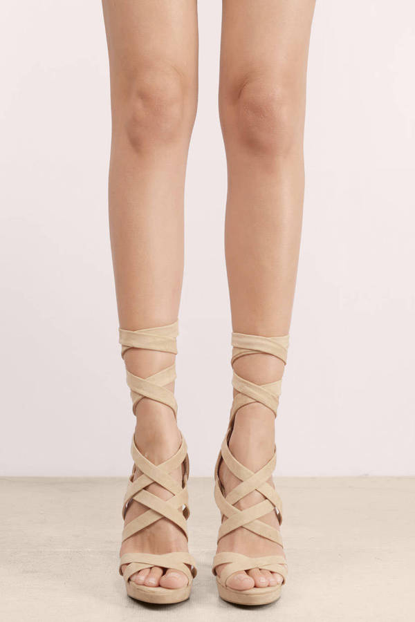 Cute Beige Heels - Criss Cross Heels - Beige Platform Heels - $66 | Tobi US