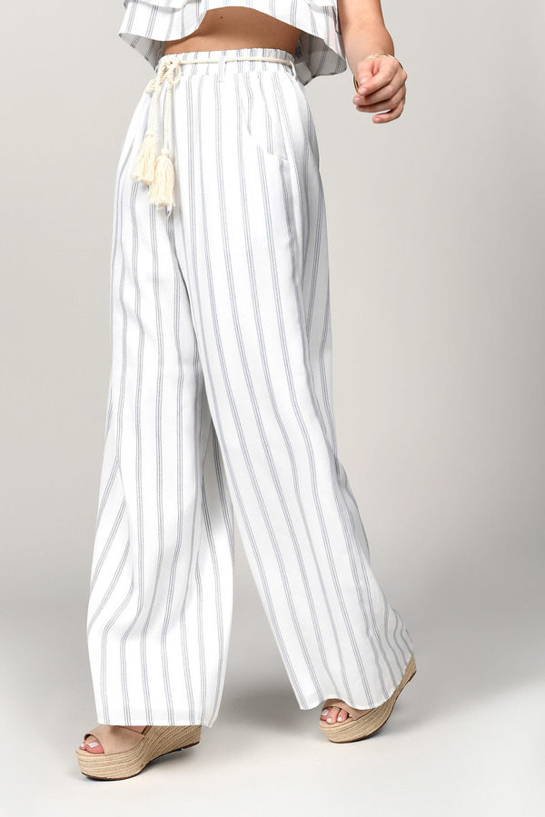 Thea Stripe Wide Leg Pants in Navy and White - $84 | Tobi US