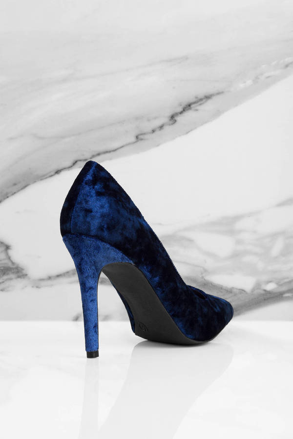 navy blue velvet heels