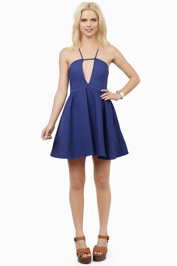 Navy Skater Dress - Blue Dress - Deep V Dress - Navy Skater - $9 | Tobi US