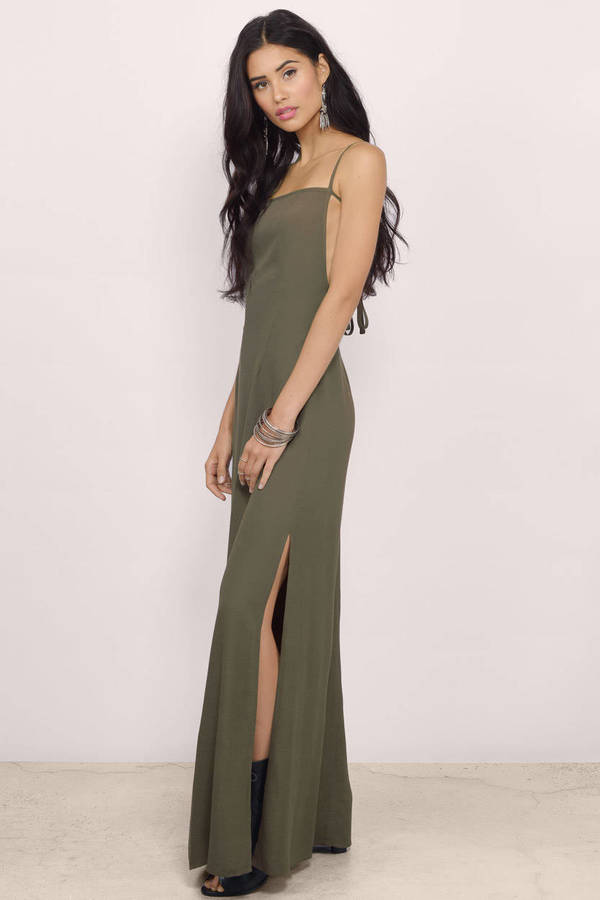 Trendy Olive Maxi Dress - Side Slit Dress - Maxi Dress - $16 | Tobi US