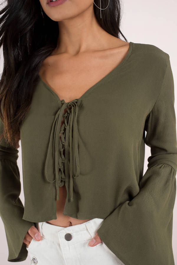 Fall For You Lace Up Crop Top in Olive - $30 | Tobi US