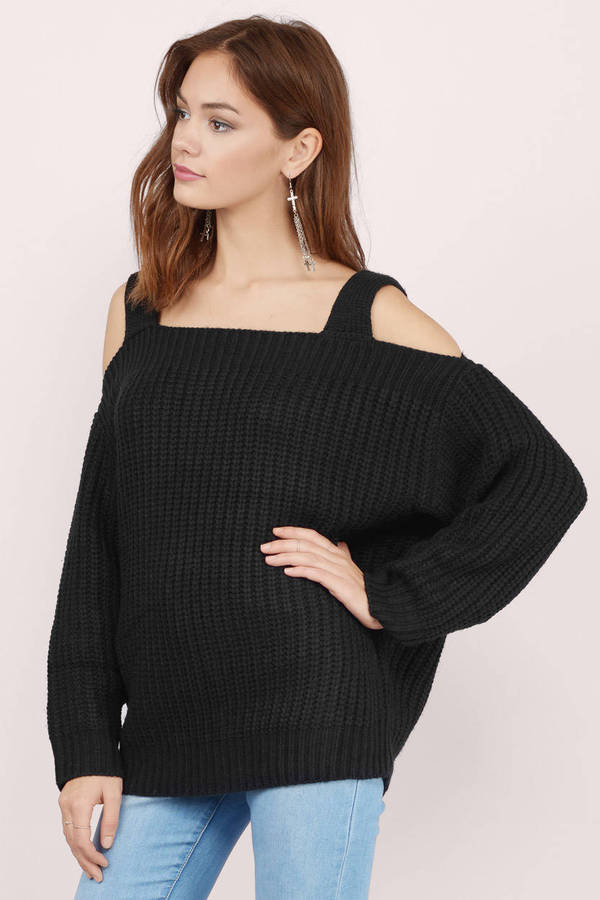 Black Honey Punch Sweater - Cold Shoulder Sweater - Black Knit Sweater ...