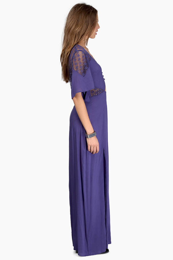 Plum Dress - Purple Dress - Short Sleeve Dress - Purple Lace Dress ...