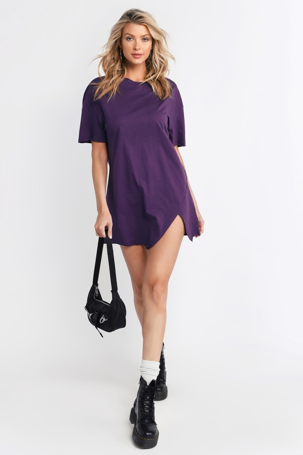 purple shirt dress outfit