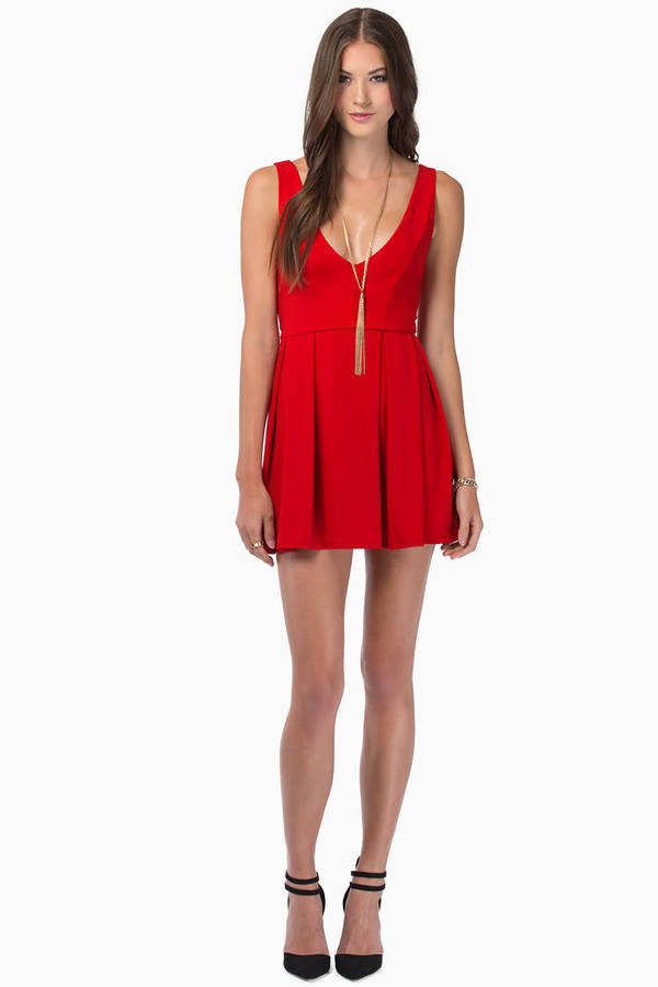 Sexy Red Skater Dress - Pleated Dress - Double V Red Dress - $16 | Tobi US