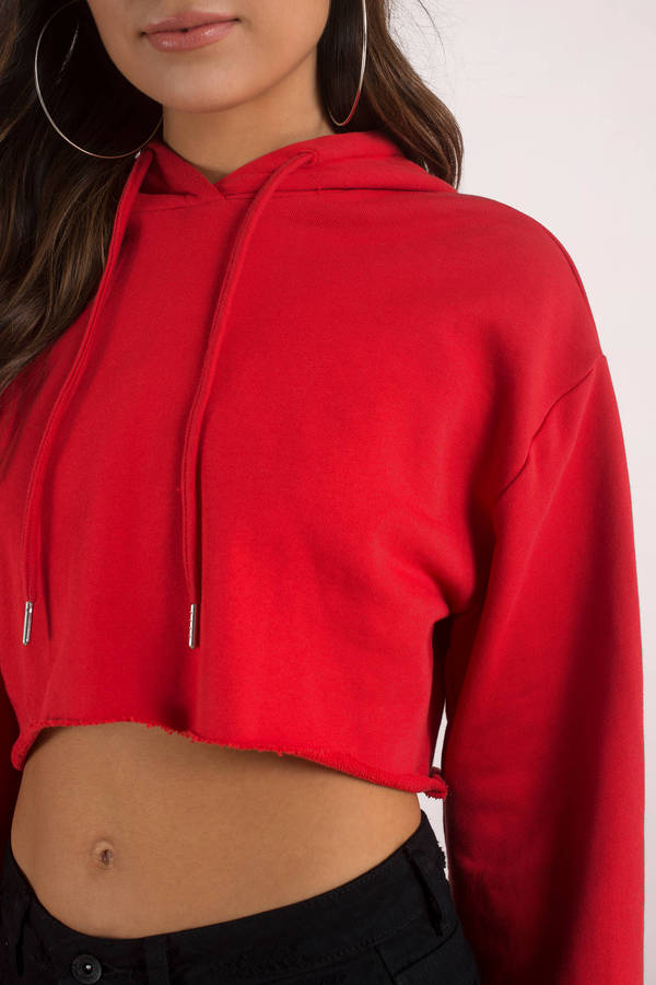 red cropped zip up hoodie