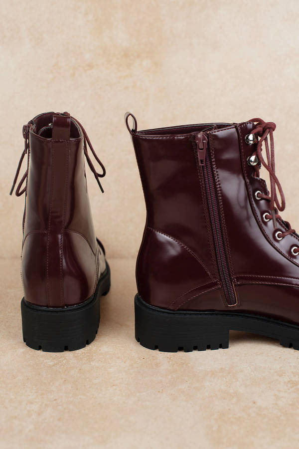 red patent leather combat boots