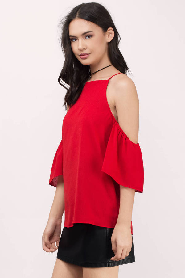 Trendy Red Blouse - Cold Shoulder Blouse - $42 | Tobi US