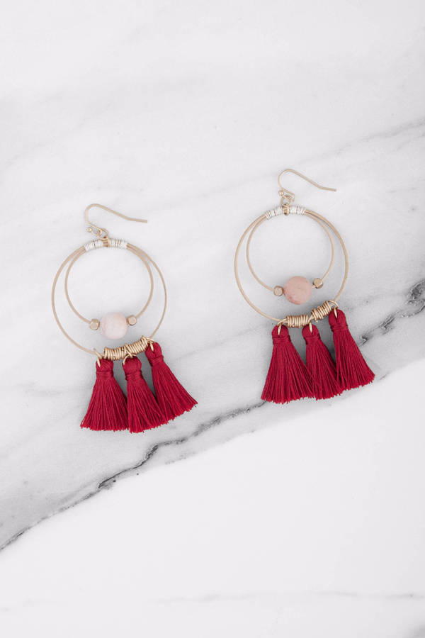 Shake It Tassel Hoop Earrings in Red - $22 | Tobi US