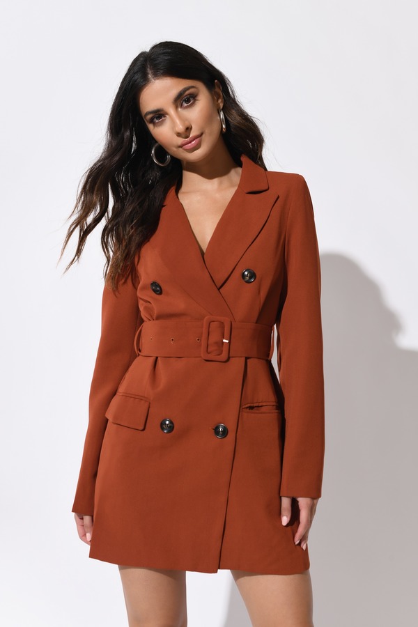 red blazer dress with belt