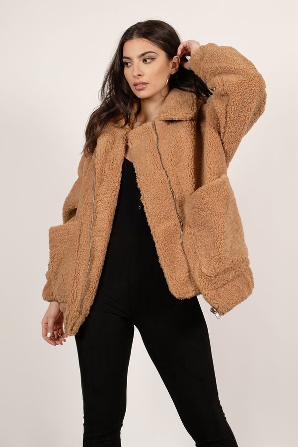 All The Way Oversized Sherpa Jacket in Tan - $84 | Tobi US