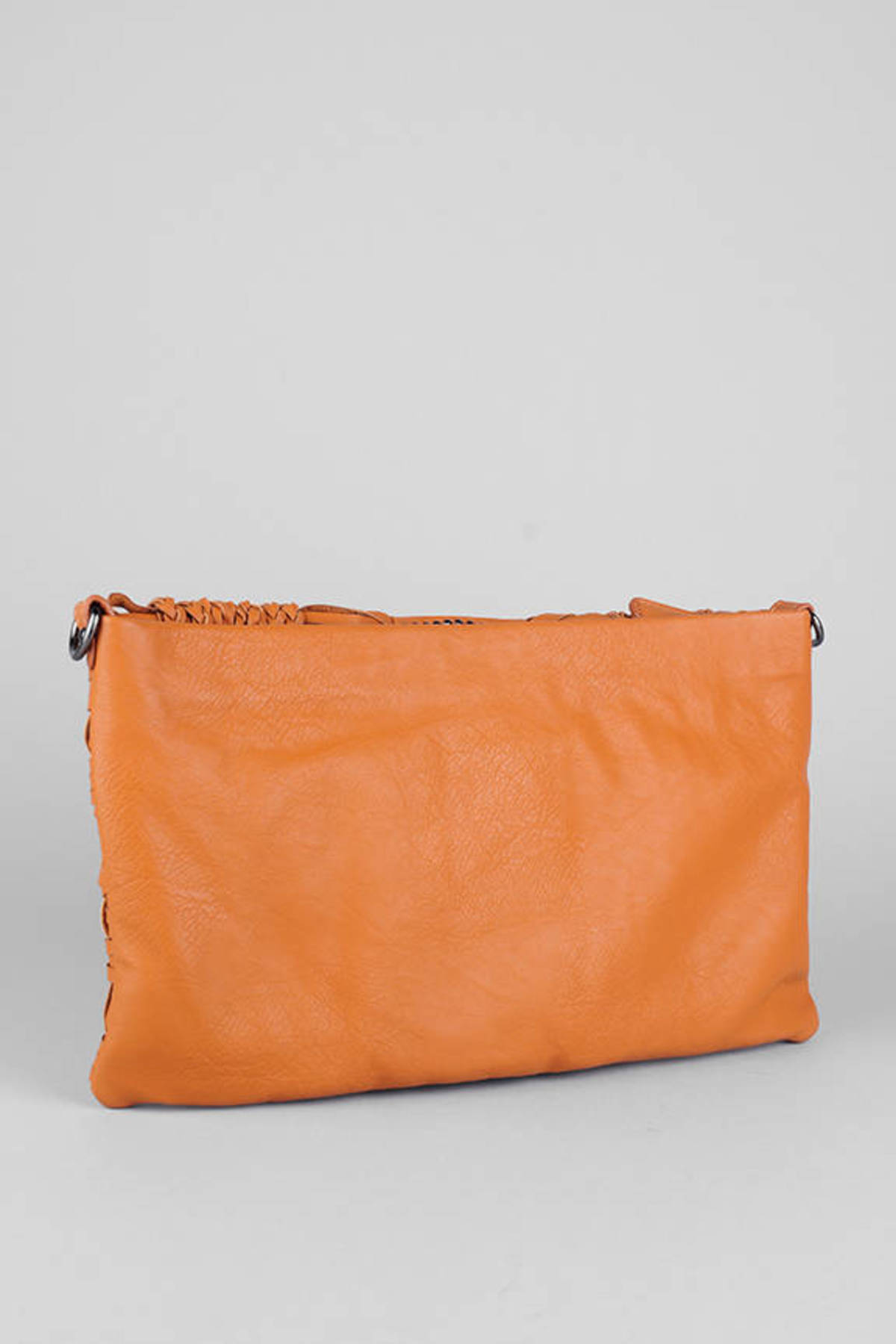 tan woven clutch